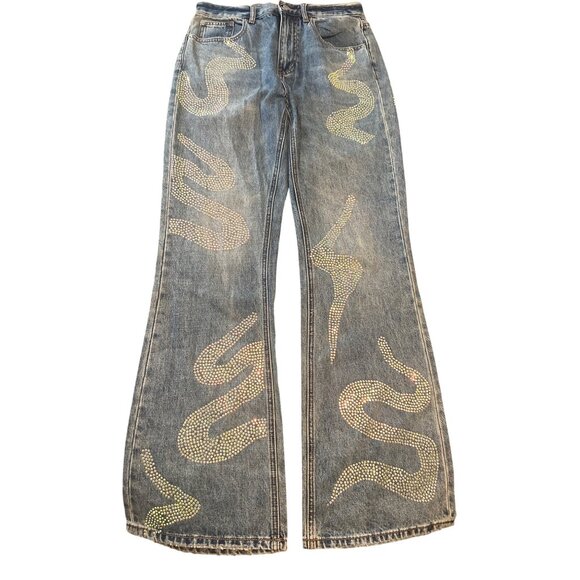 BDG Urban Outfitters 90s Bootcut Jeans Size 28 Rhinestone Embellished Denim - Picture 2 of 11